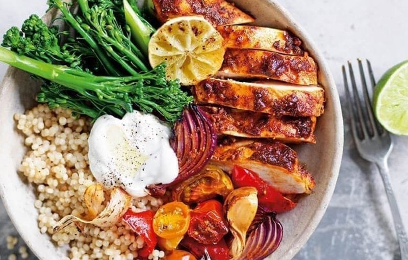 Chicken, vegetable, and grain bowl